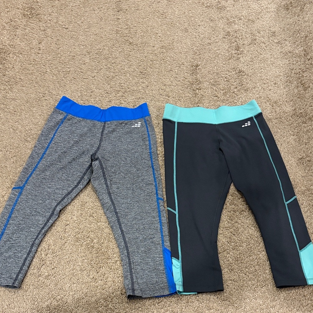 Women’s Performance Capri Leggings with Contrast Waistband - Blue & Teal